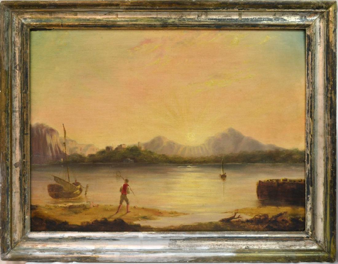 Henry Clarence Whaite (1828-1912): Old fishing landscape oil on wood signed by Henry Clarence Whaite