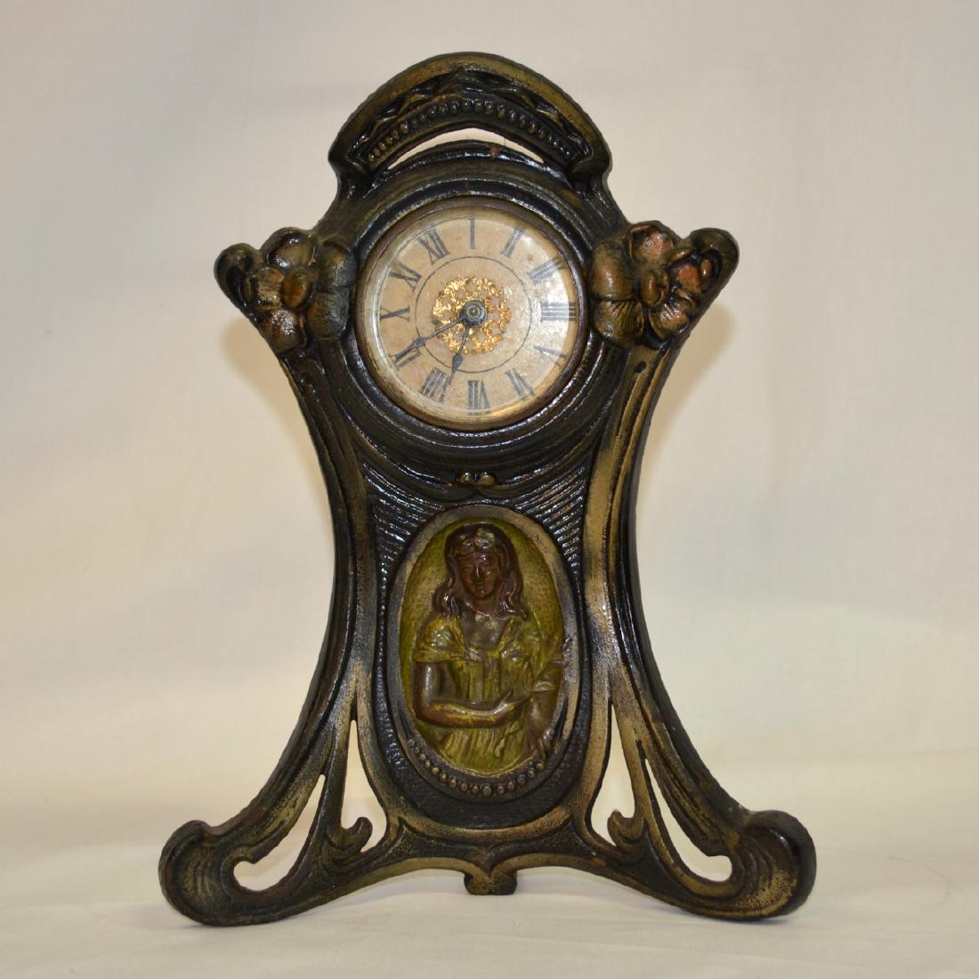 Antique Western Clock Mfg. Art Nouveau Metal Mantle (1 of 4)