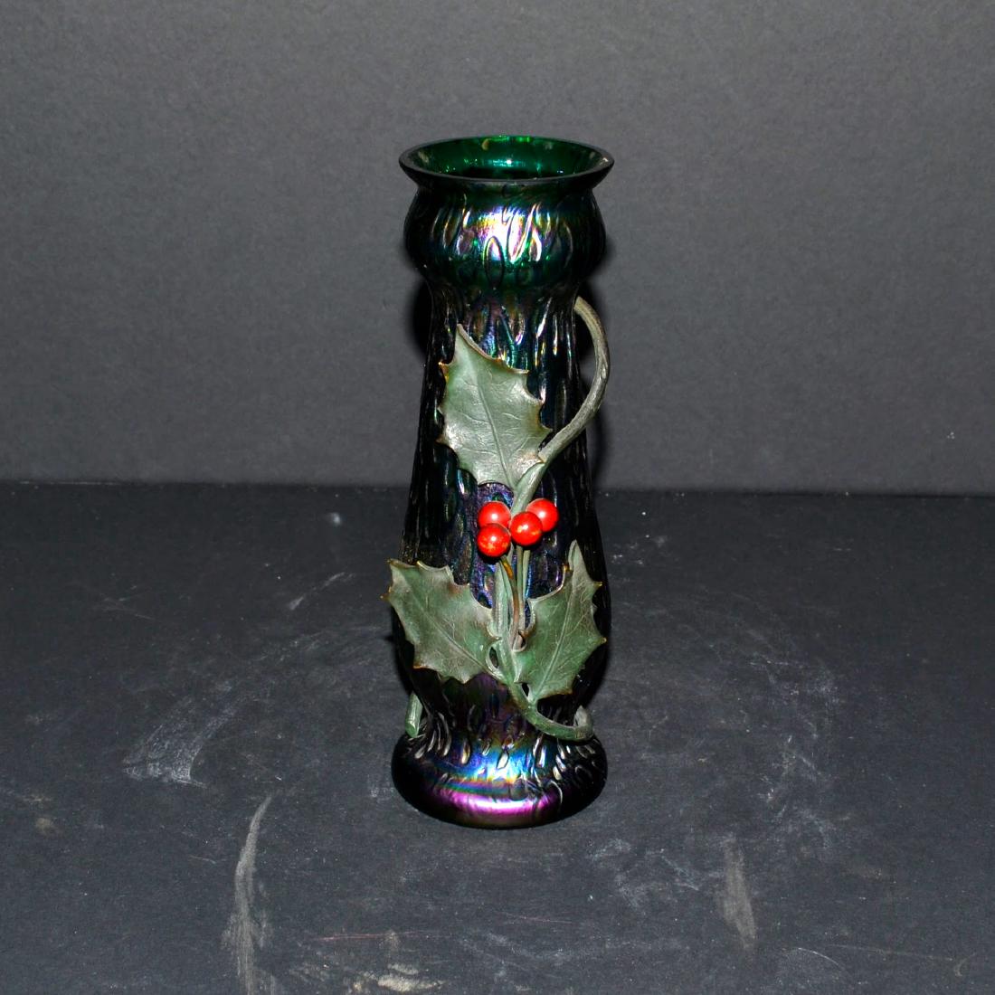 Antique Loetz polychrome Art Nouveau Holly Vase: Antique Loetz polychrome bronze Art Nouveau Holly vase, measures 8 1/4" High