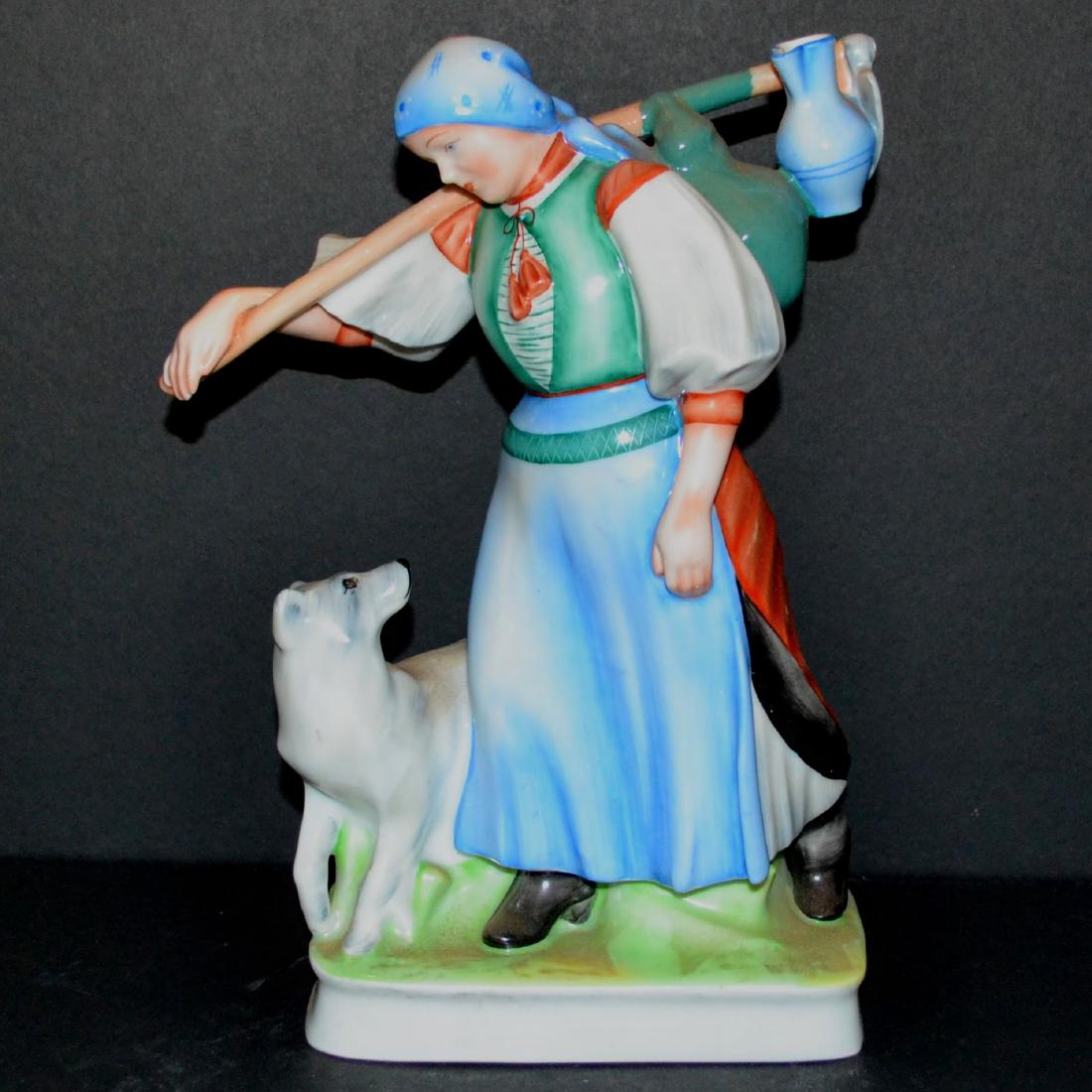 Zsolnay Porcelain - Hungary - Peasant Girl With Her Dog: Zsolnay Porcelain - Hungary - Peasant Girl With Her Dog, measures 13" h
