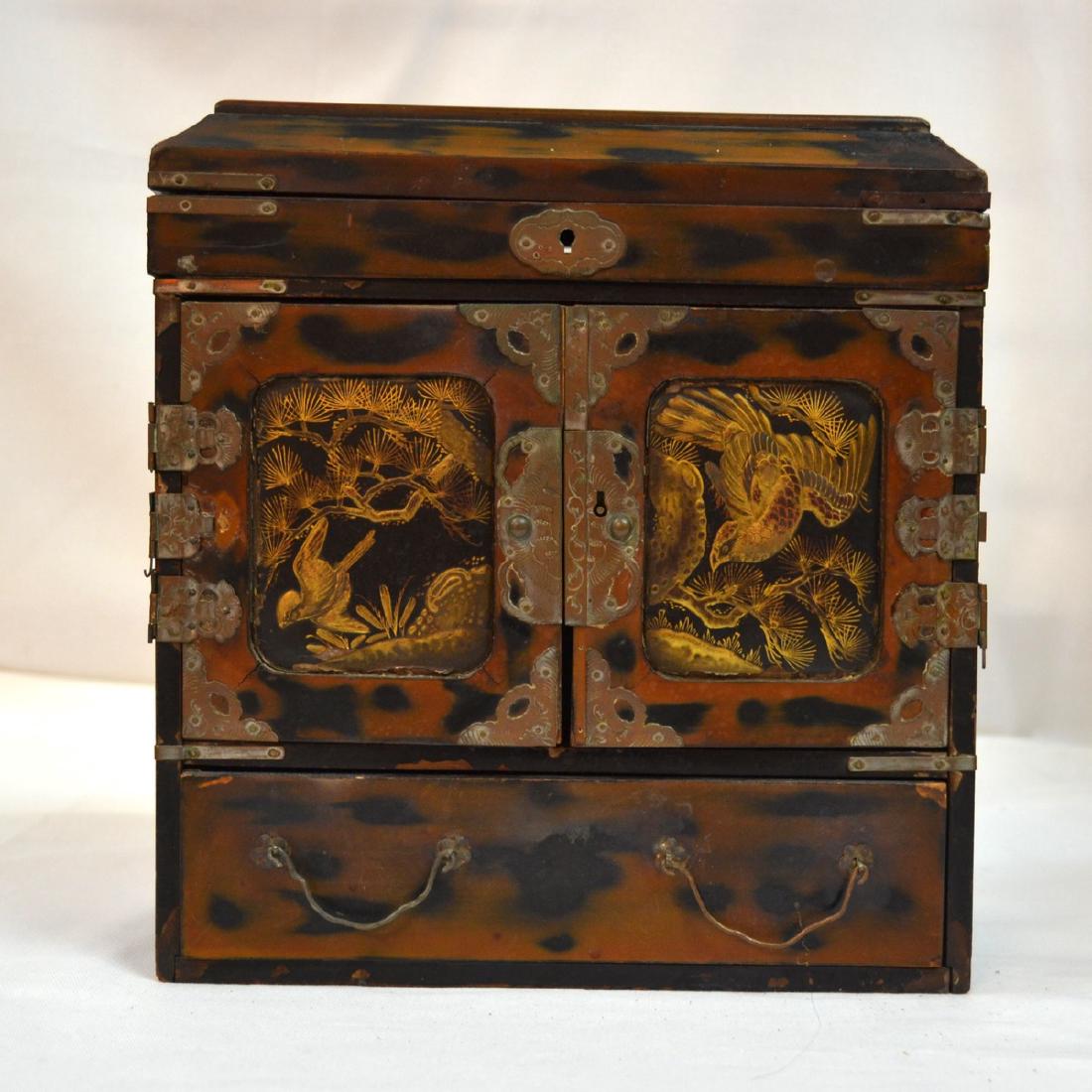 Antique Chinese, handpainted wooden Laquered, bronze, (1 of 9)