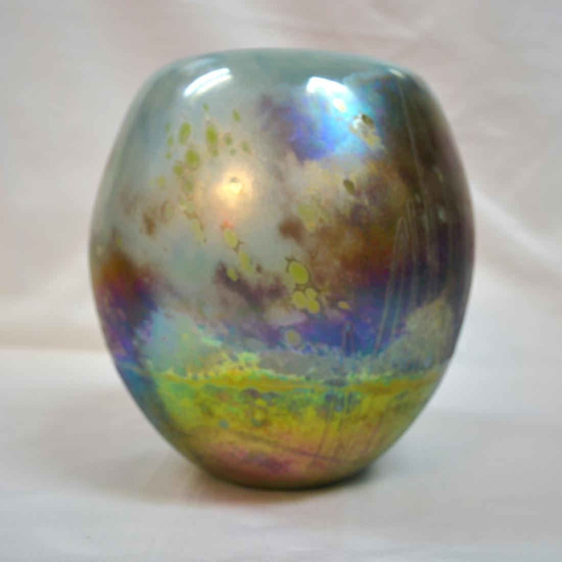 Vitange iridescent threaded blue art glass vase Signed (1 of 6)