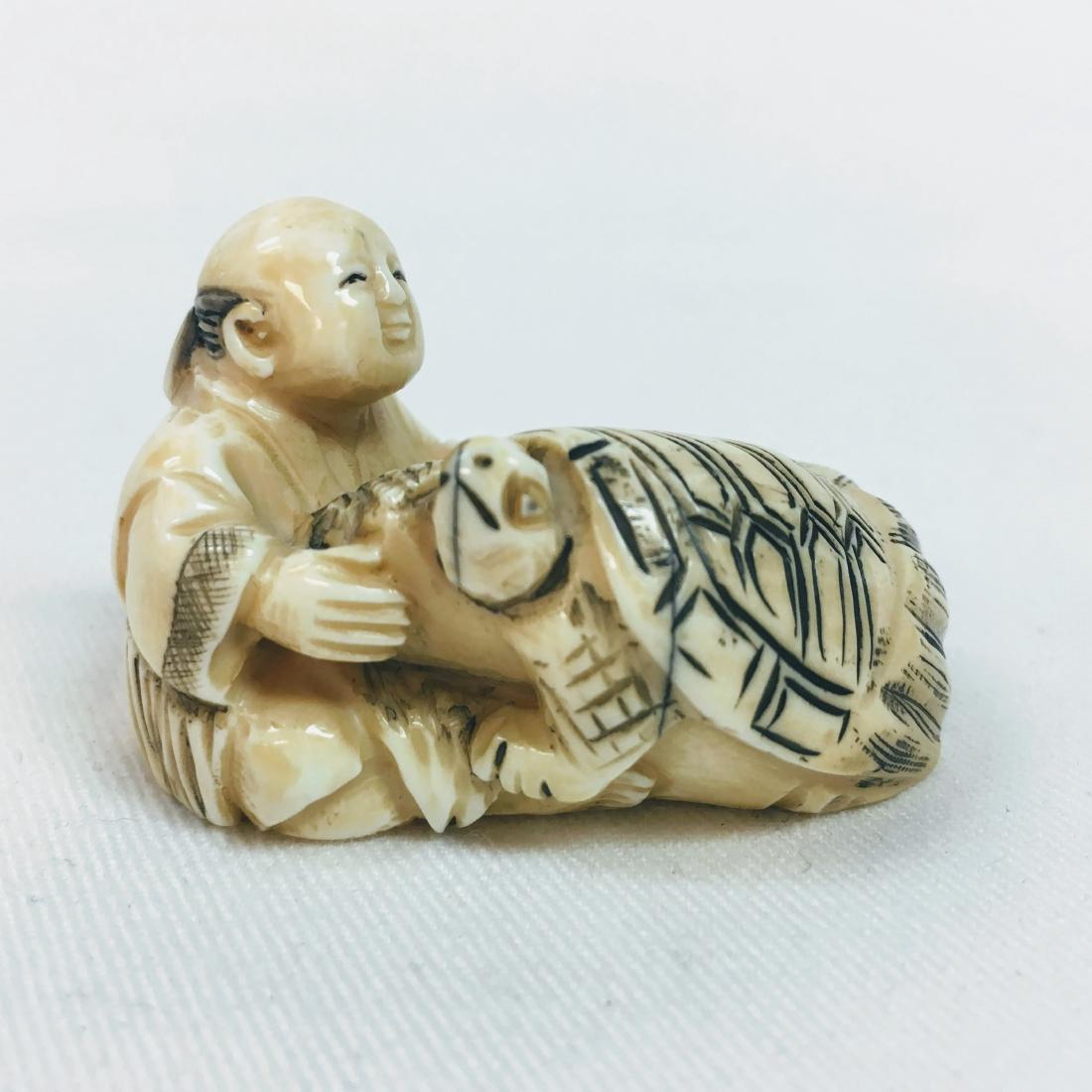19th Century Netsuke man with turtle figure (1 of 6)