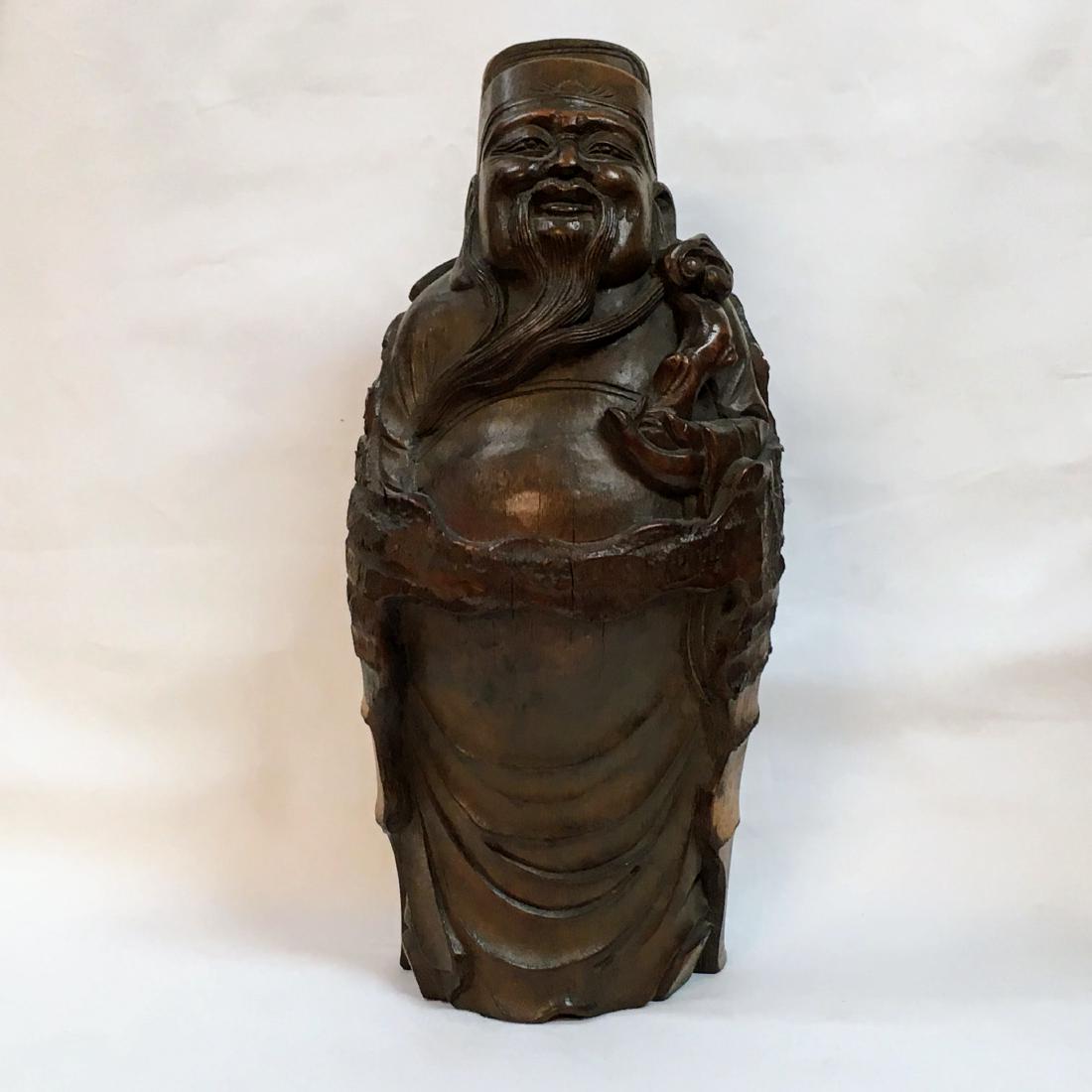 Antique Chinese carved Bamboo Budda Statue 14.5" (1 of 7)