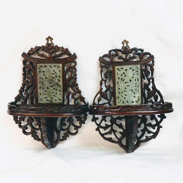 Antique Chinese Rosewood Carved and hetian Jade  Wall (1 of 2)
