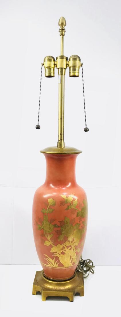 AMERICAN 1960'S ORANGE-RED PORCELAIN LAMP W/GILT (1 of 7)