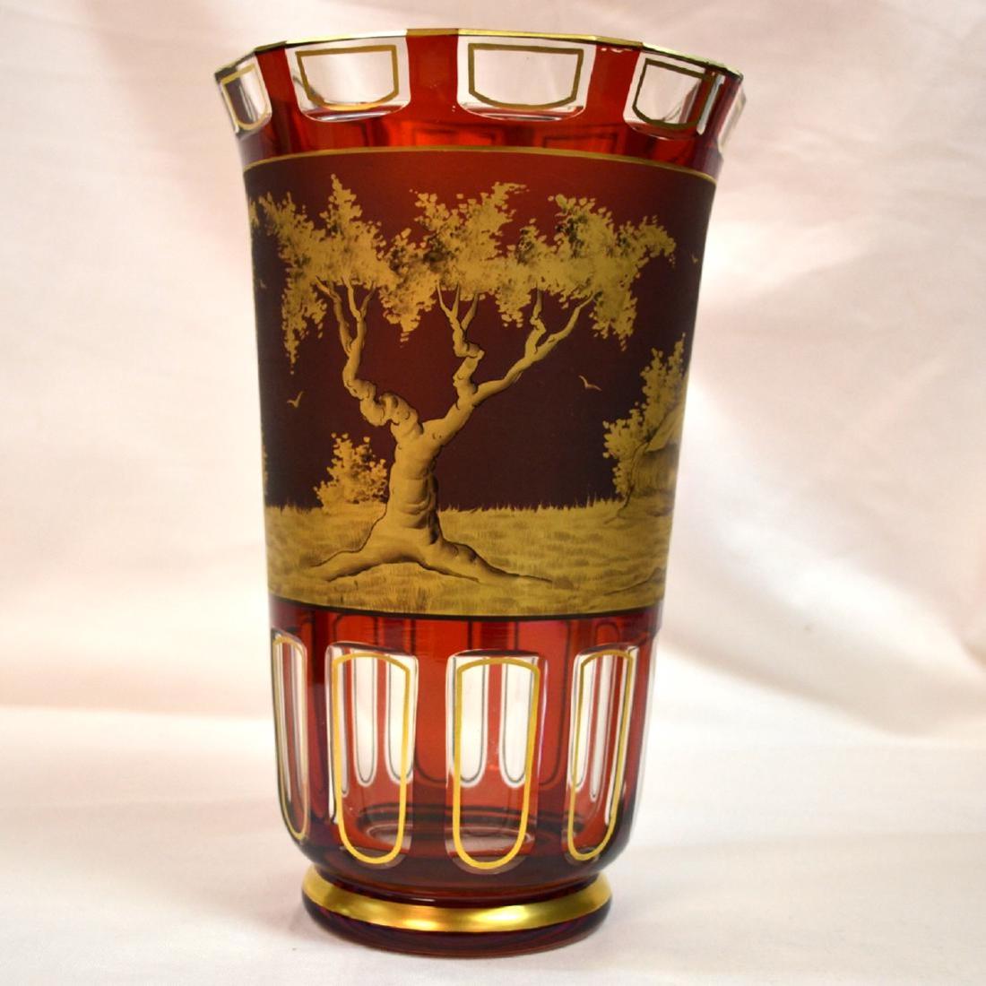 Antique Moser and Engraved Gilt Gold Vase Signed Otto (1 of 6)