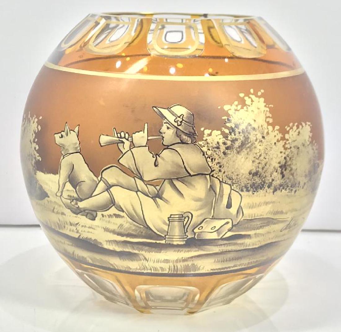ANTIQUE MOSER ENGRAVED GILT GOLD VASE (1 of 3)