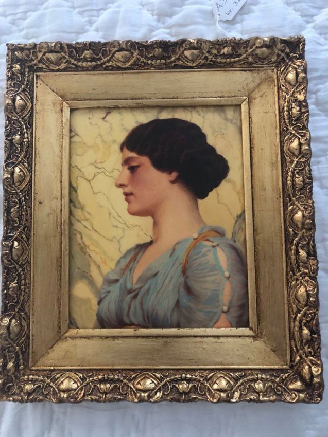 German hand painted porcelain plaque of woman in ornate (1 of 1)