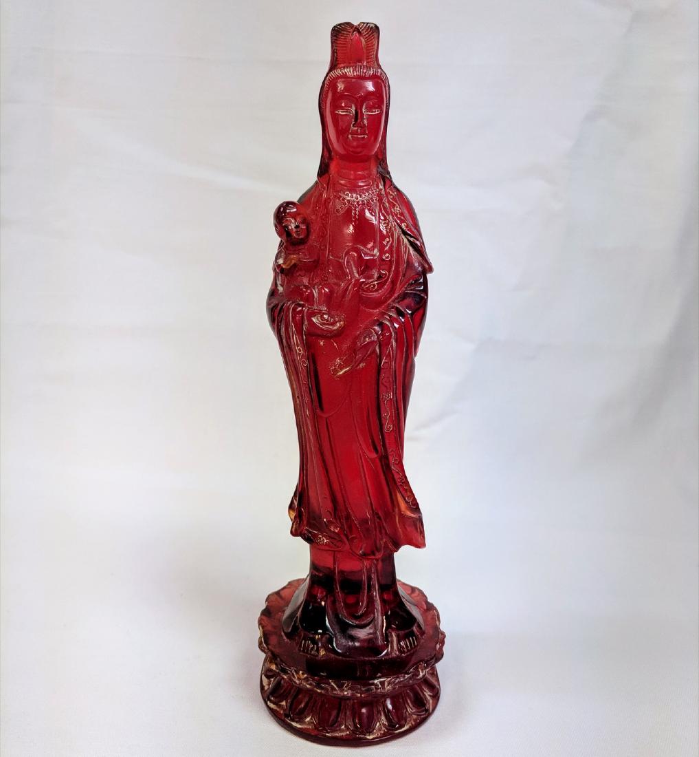 Old China Folk Art Amber Carved Guanyin Buddha Statue (1 of 6)