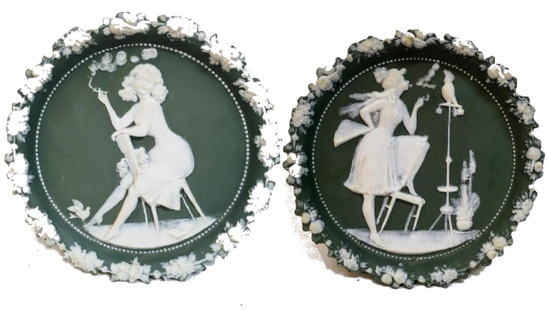 Pair of ANTIQUE SCHAFER VATER JASPERWARE PLAQUE (1 of 5)