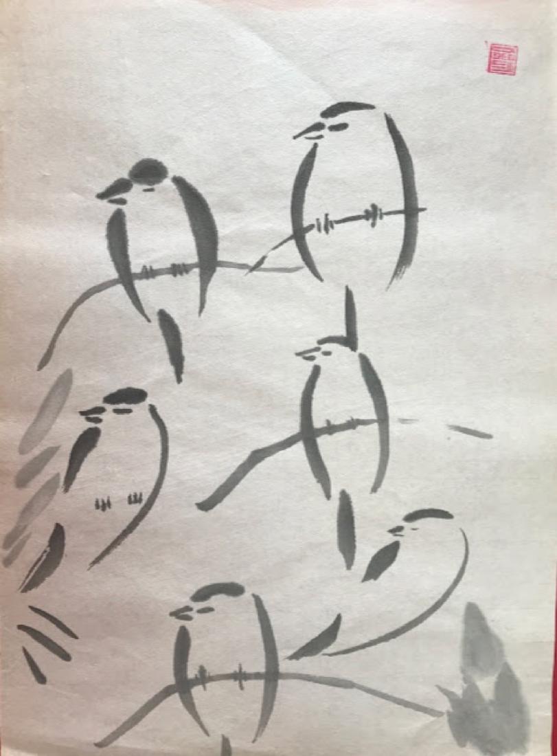 Vintage Japanese ink on rice paper drawing  signed (1 of 1)