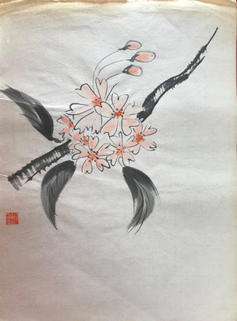 Vintage Japanese ink on rice paper drawing  signed (1 of 1)