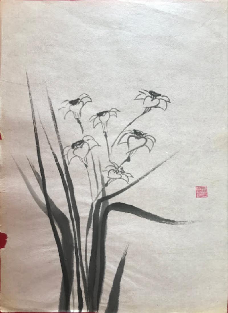 Vintage Japanese ink on rice paper drawing  signed (1 of 1)