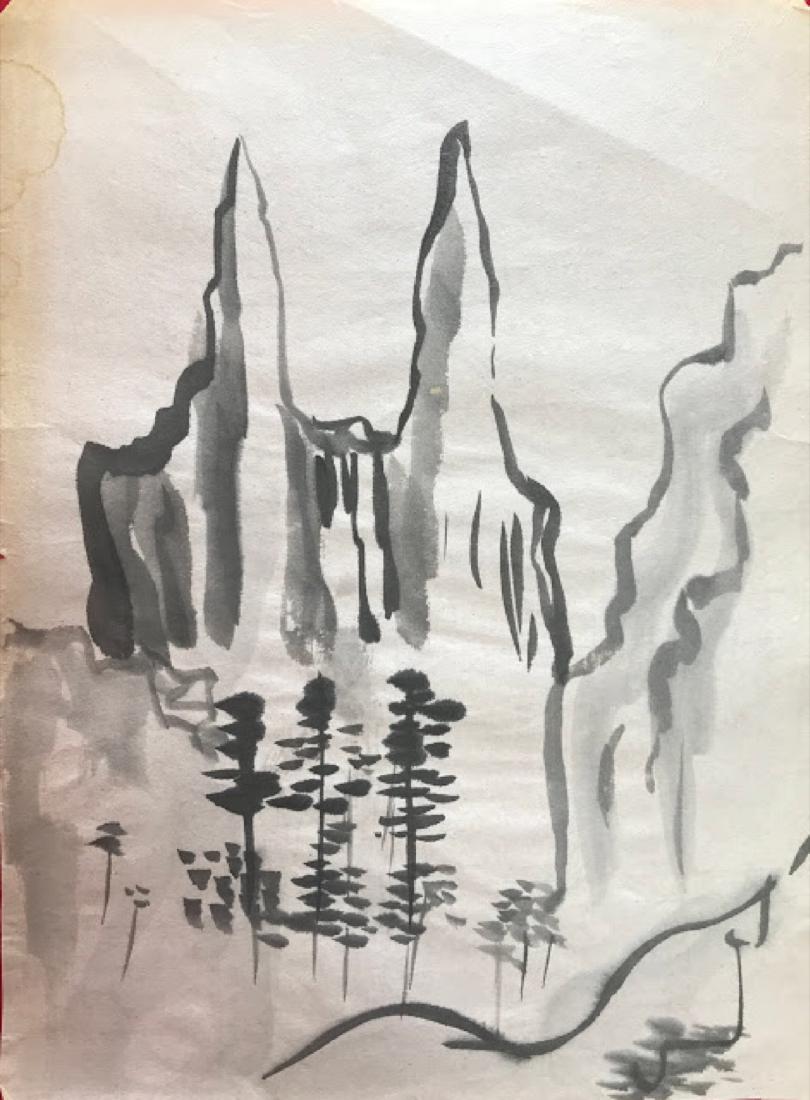 Vintage Japanese ink on rice paper drawing  signed (1 of 1)