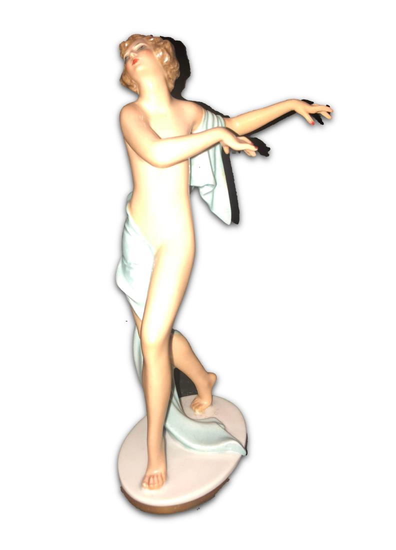 Antique Rosenthal art deco semi-nude dancing porcelain: Antique Rosenthal art deco semi-nude dancing porcelain figurine signed by artist, measures 8 inches