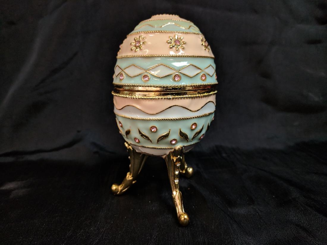 Beautiful Enamel & Rhinestone Faberge Style Jewelry Egg: Beautiful Enamel & Rhinestone Faberge Style Jewelry Egg
