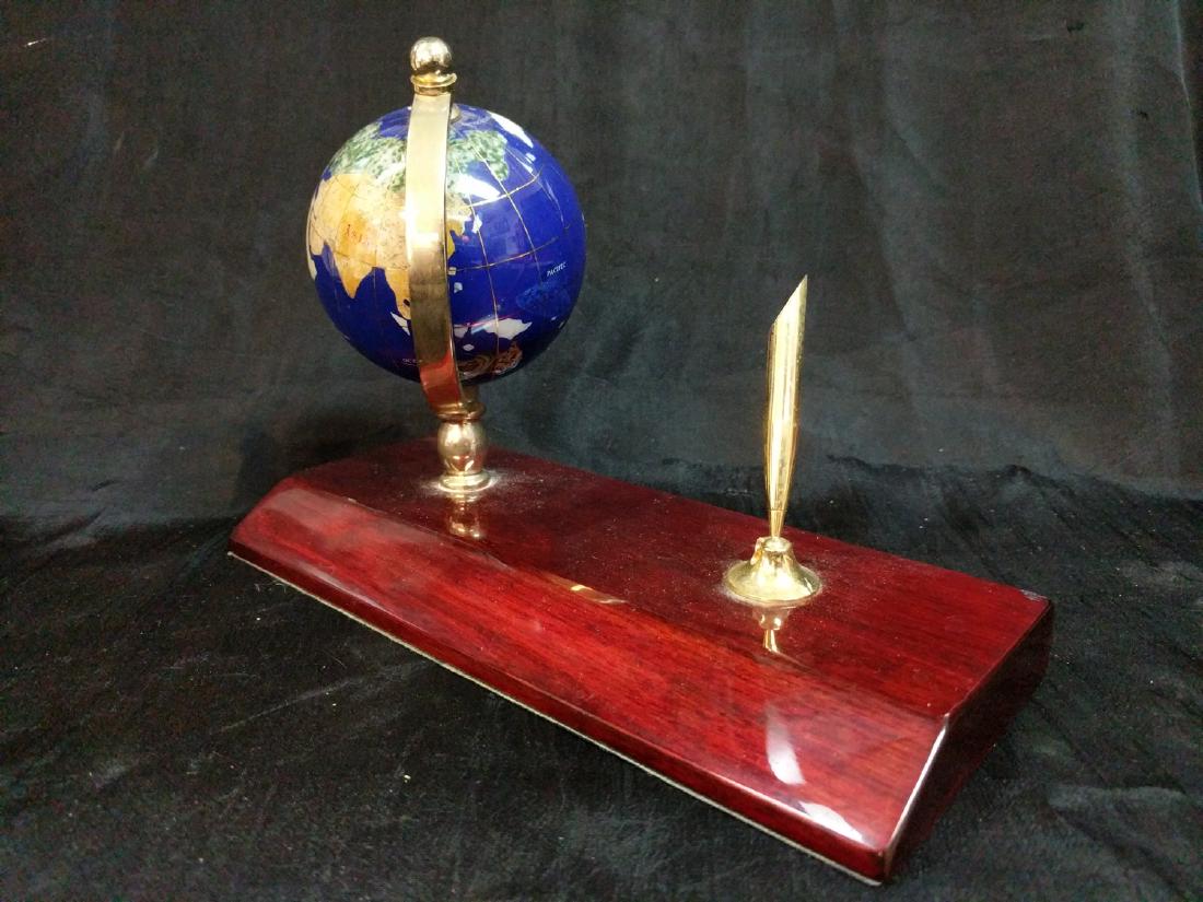 Vintage Semi-Precious Stone Globe & Pen Desk Piece (1 of 4)