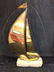 Vintage Signed Sail Boat Sculpture On Onyx