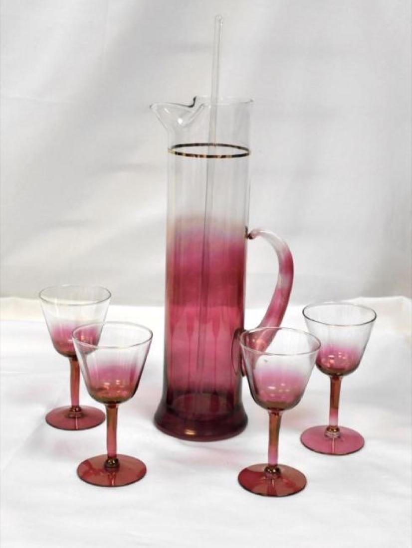 Vintage set of ruby pitcher, stirrer and glasses (1 of 5)