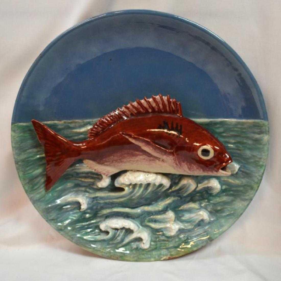 RARE ANTIQUE VERY LARGE PORTUGUSE MAJOLICA FISH PLATE (1 of 7)