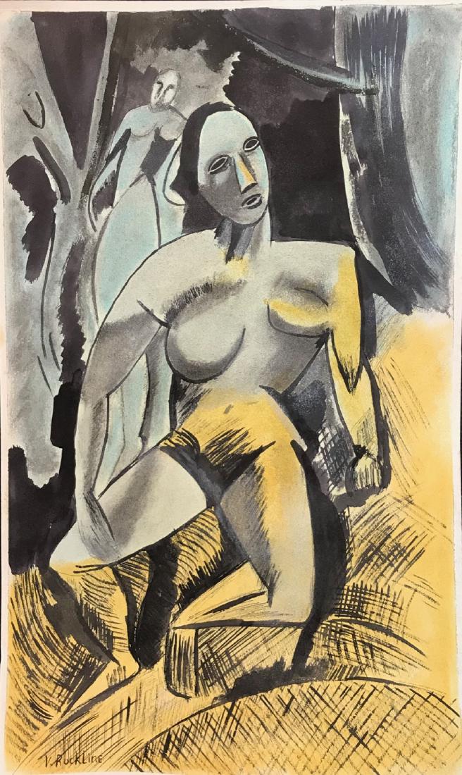 Vera Schlesinger Rockline (1896 - 1934): Vera Schlesinger Rockline, Pencil , watercolour and gouache on paper, Measures 23" x 13,5"