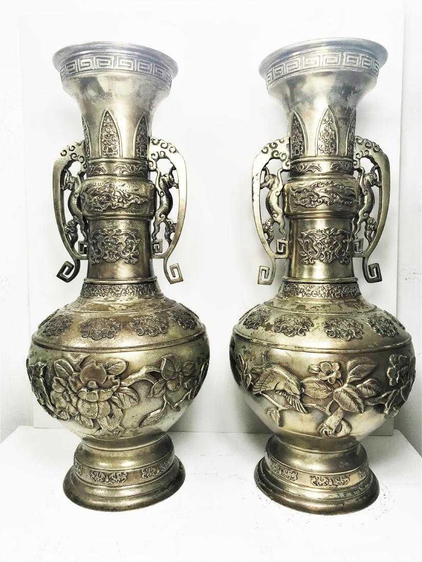 A pair of Japanese Meiji period, patinated bronze: A pair of Japanese Meiji period patinated bronze vases -Size: 16.5"h X 7"w X 7"d