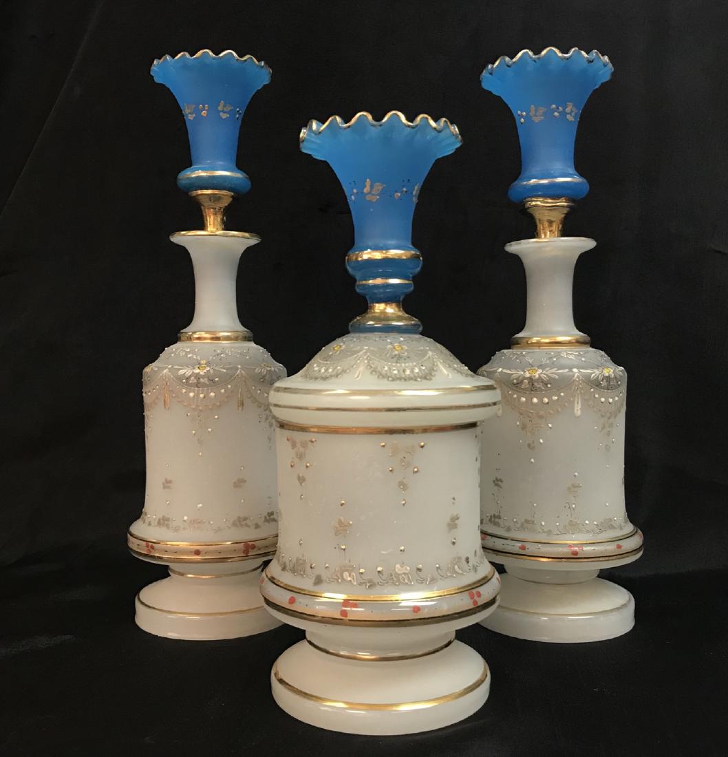 Antique set 3 pieces opaline glass decanter (1 of 6)