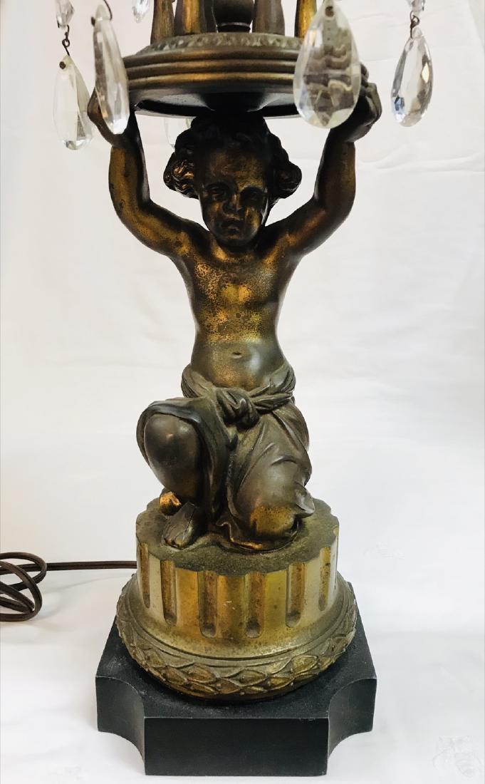 Antique  brass cherub candelabra arm glass crystals (1 of 5)