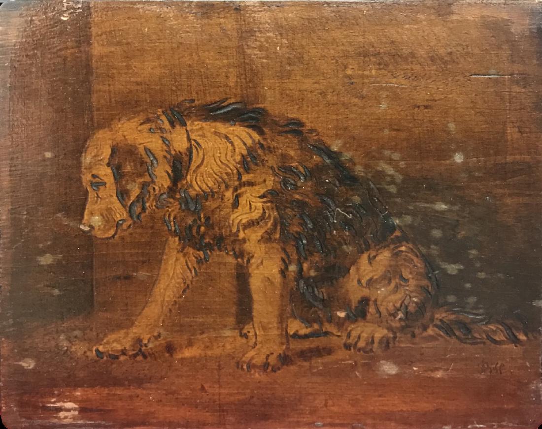 Antique american Oil on board  Dog figure  signed by (1 of 4)