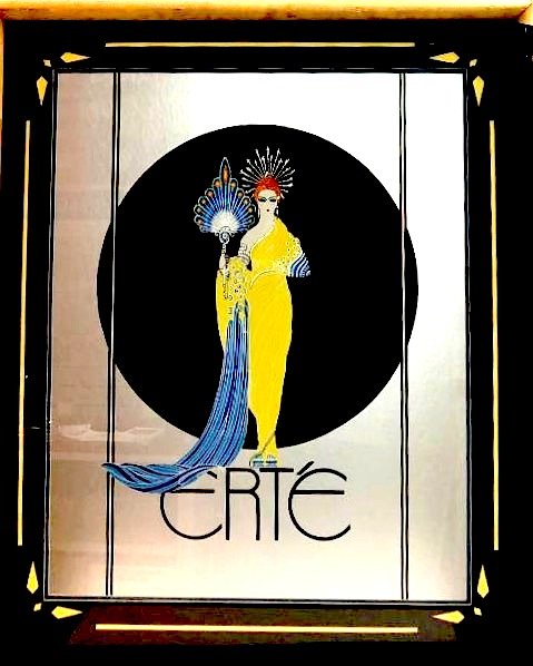 LARGE Erte Athena Greek Goddess Of Art Serigraph: LARGE Erte Athena Greek Goddess Of Art Serigraph Foil Offset Color Lithograph Vintage Erte Art Deco Peacock size is 20 1/2" Width, 31"Length, 1" Depth. Center area is 20 1/4' Width, 30 1/4" Lengt