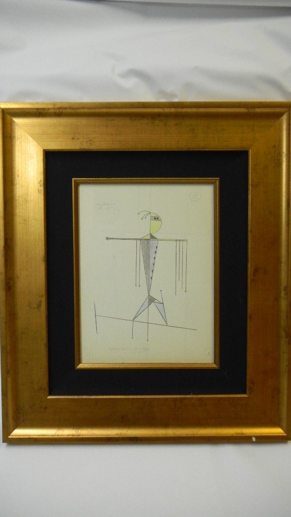 José MIJARES (1921-2004) Cuban art,"Equilibrista XV” (1: Drawing-Watercolor ,Ink,gouche/papier 1963 Signed 7.5" x 10"