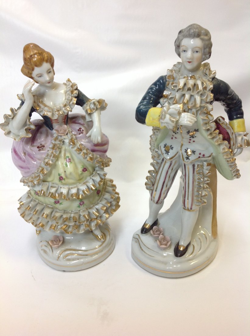 Pair Vintage Bone China Lace Victorian Style Figurine