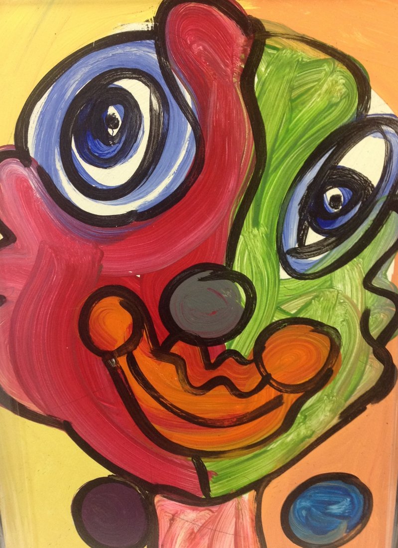 Peter Keil (1942): Oil on canvas of clown, signed Peter Keil, dated '79. 26.25" x 38"