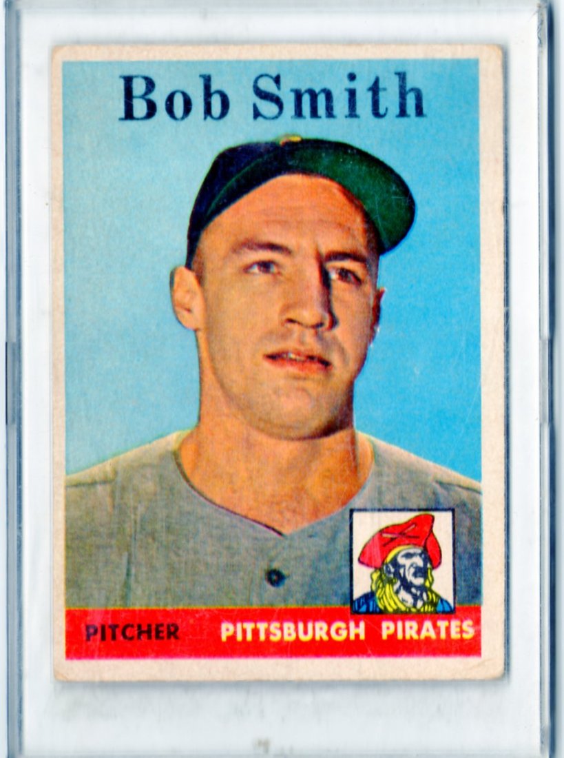 1958 Bob Smith 226 Topps Pitcher Pirates: 1958 Bob Smith 226 Topps Pitcher Pirates - The card shows wear but is protected by a hard case centered slight left color dull no stains edged show slight wear.back colors ar good and printing is clea