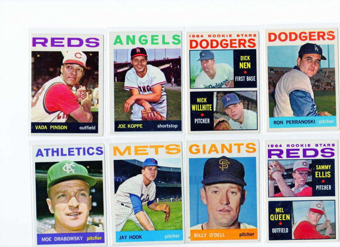 1964 Topps Card Lot. Multiple Cards: 1964 Topps Card Lot. Cards #113 Powell, #367 Whitfield, #171 Cline, #238 McMillan, #110 Pearson, #84 Willey, #129, #97 Fergosi, Samuel, #115 Bolling, #169 Crandall, #30 Perranoski, #18 O'Dell, #14 Dod