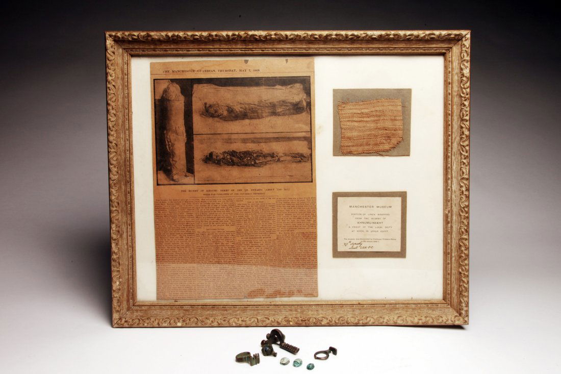 Framed Mummy Linen Wrapping Fragment and Group of (1 of 4)