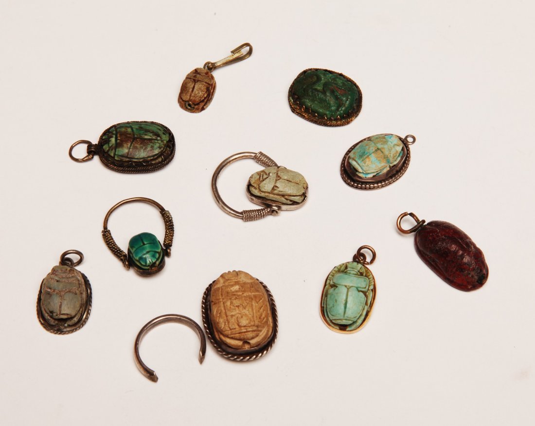 Group of 10 Egyptian Scarab Mounted Jewelry (1 of 7)
