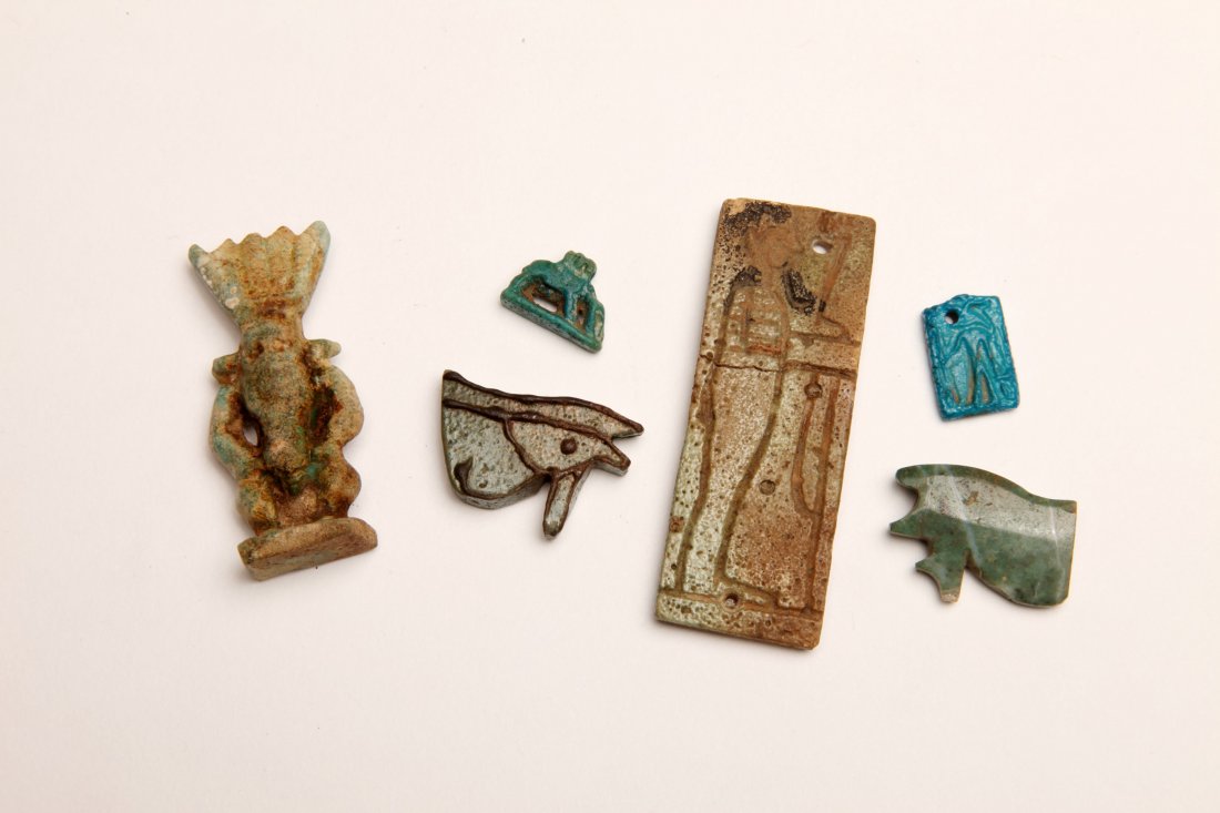 Group of 6 Egyptian Faience and Stone Amulets (1 of 2)