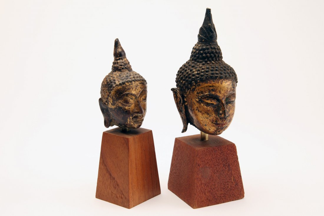 2 Ancient Thai Gilt Bronze Heads of Buddha (1 of 4)
