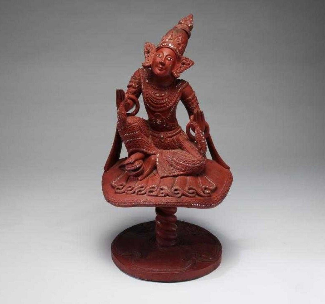 Large Antique Burmese Wood Seated Figure (1 of 2)