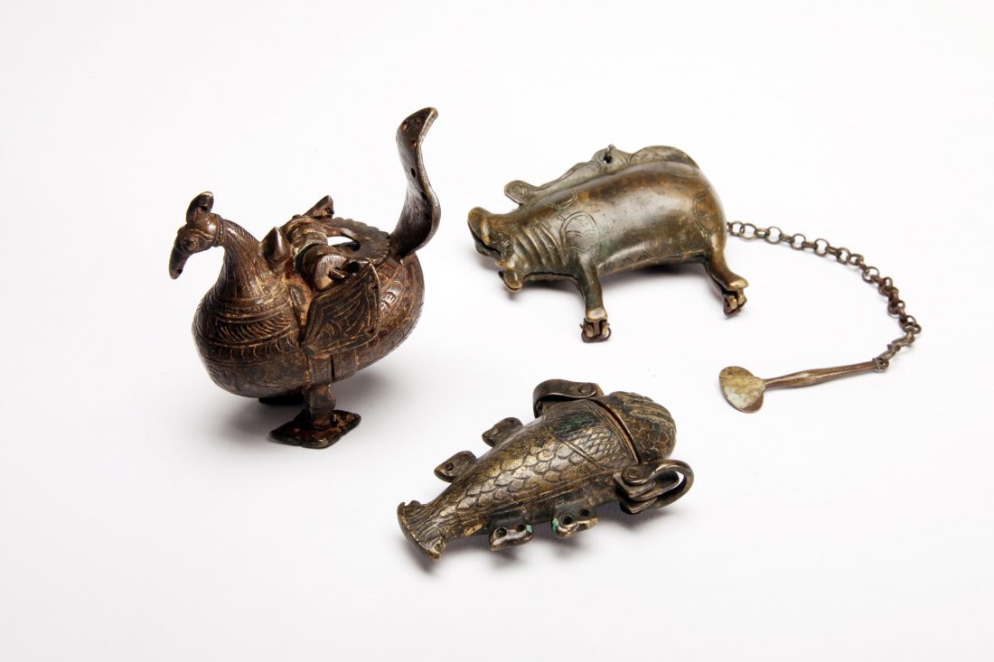 Three Indian Bronze Lime Pots (1 of 3)