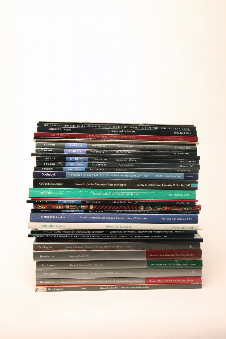 Islamic and Indian Art Auction Catalogs: Group of thirty (30) Islamic and Indian art auction catalogs from mainly Bonhams, Sotheby's, and Christie's London sales. Roughly from 1989-2012. Lot sold as is. Some with prices realized sheets.