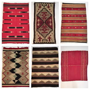 Six Native American Rugs: U.S., c. late 19th-early 20th century; A nice group of six good quality Native American rugs. Largest (top left in first photo): 72" x 46" (183cm x 117cm); Smallest (bottom right in first photo): 29"