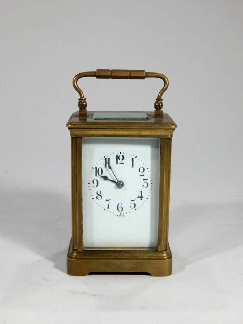 Antique 19th Century French Carriage Clock: A 19th century French crystal bronze framed carriage clock. Condition: Excellent Width: 3"Height: 6"