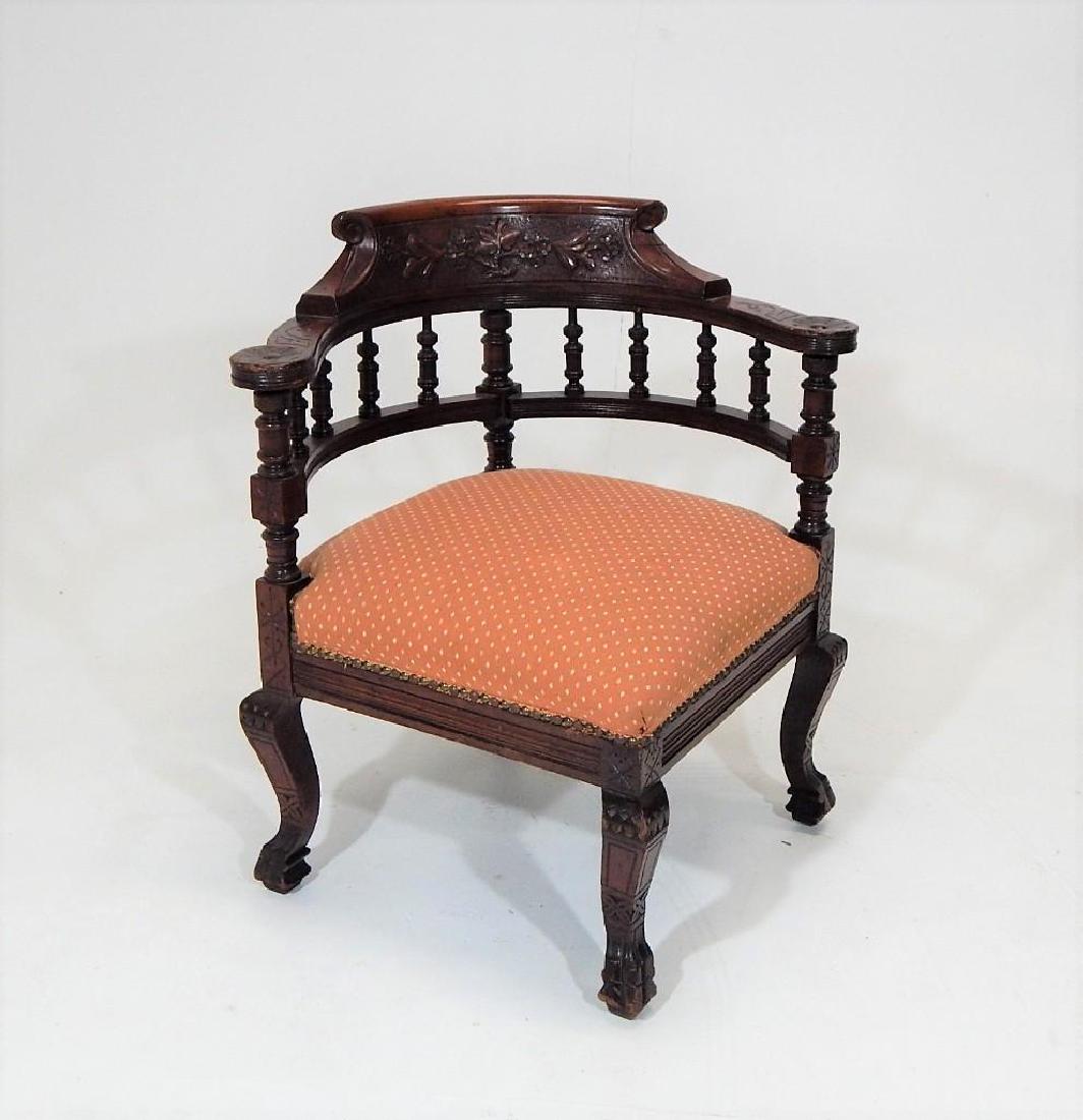 Victorian Walnut Eastlake Style Corner Chair: Victorian corner chair with Eastlake style carvings. Width: 28 Height: 30, very good condition