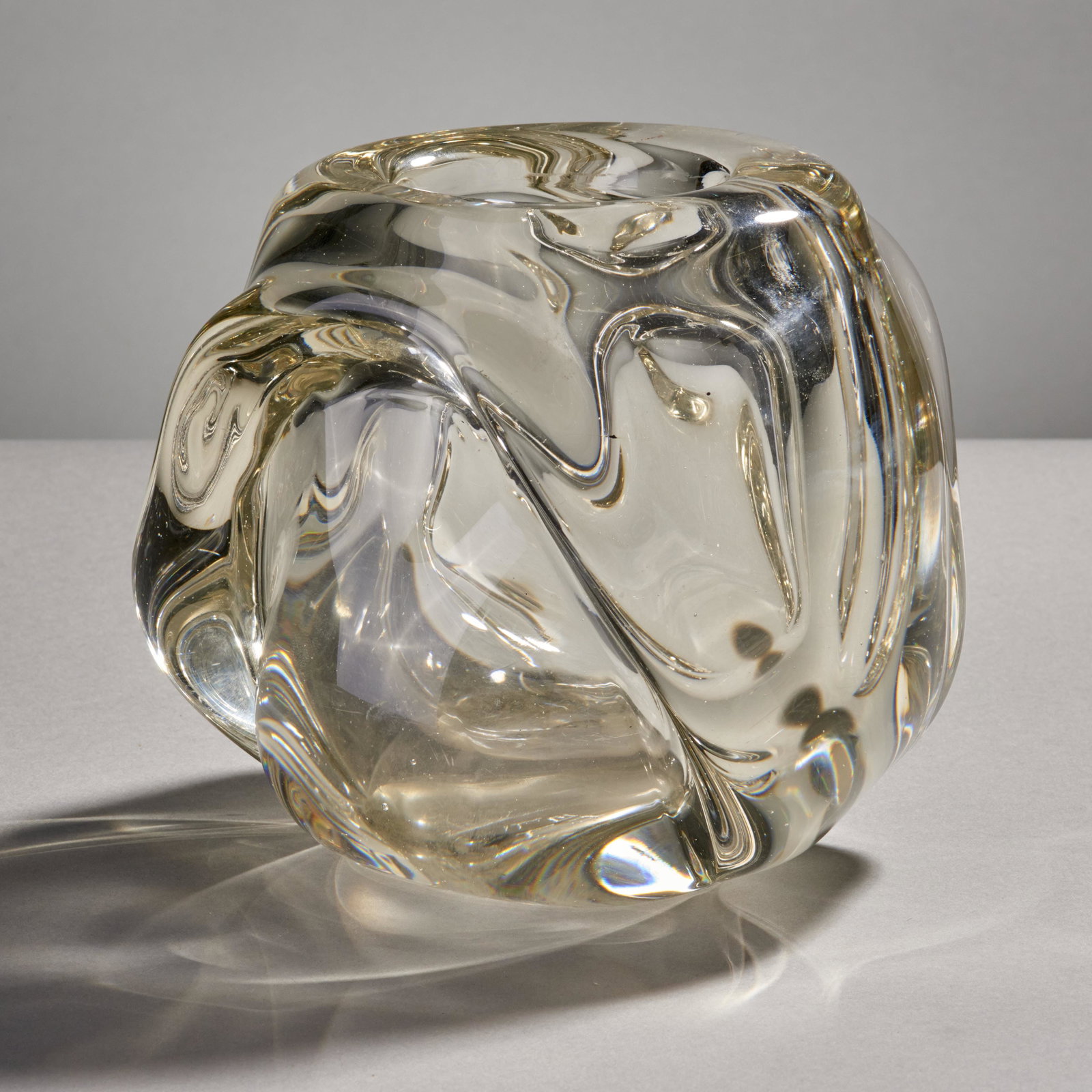 Rare Andre Thuret Art Deco Glass Vase: Clear art glass vase. Early 20th century. Condition: Excellent. Height: 6 1/2" Width: 7" Depth: 6". Engraved on base: Andre Thuret.