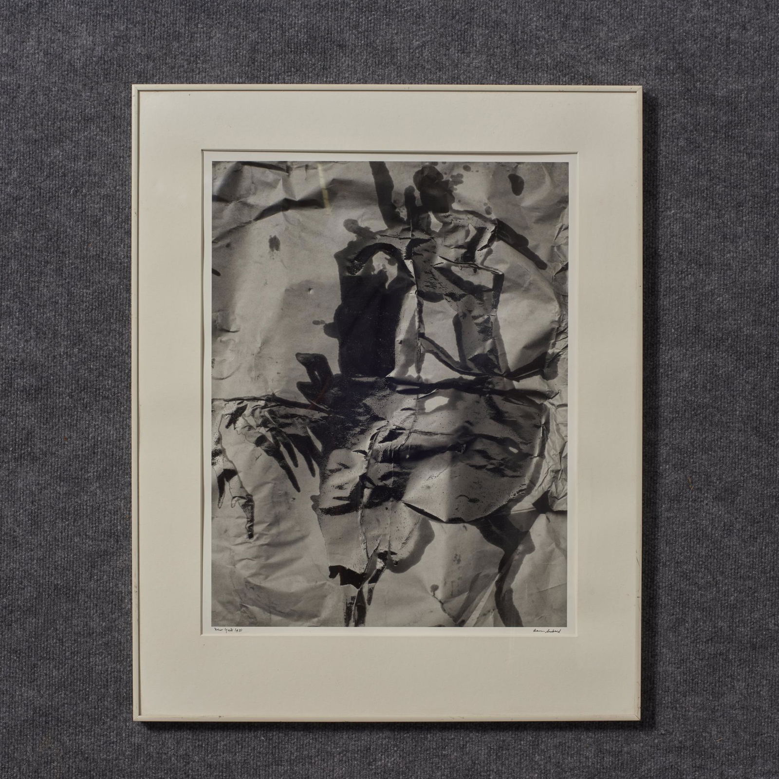 Aaron Siskind (1903-1991) New York 1950 Silver Gelatin: Aaron Siskind (1903-1991) New York 1950 silver gelatin print. Signed lower right and titled lower left framed. Condition: Matte warping on right side. Measures: 22" x 17" sight 30 1/4" x 24 1/4" overa