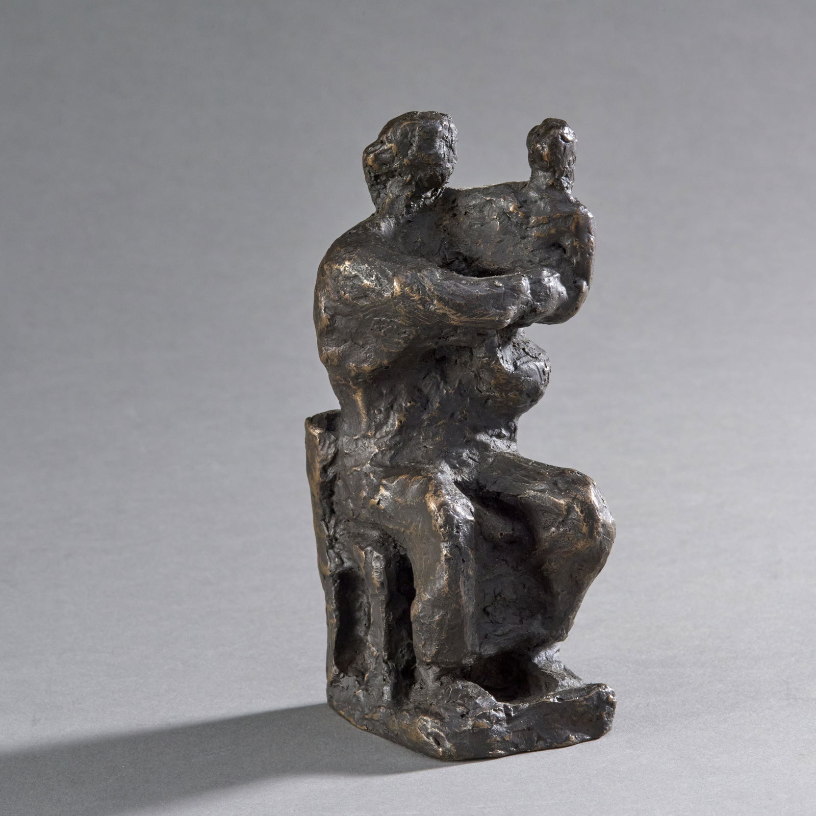 Rare Henry Moore Bronze Sculpture Of Mother And Child: Rare Henry Moore bronze brutalist sculpture of a mother and child signed. Height: 5 1/2" Provenance: Prominent Connecticut Physician & Collector, Dr. Herbert Smokler gifted by his close friend Hunting