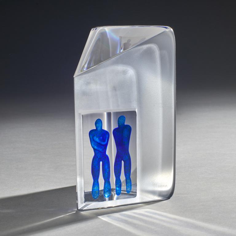 Bertil Vallien for Kosta Boda "Reflections": Kosta Boda Glass Sculpture 'Reflections' from the Viewpoints series by Bertil Vallien, signed on the bottom: 'Kosta Boda, B. Vallien 99519. Measures: 7 3/4"H x 4 3/4"W x 4 1/4"D.